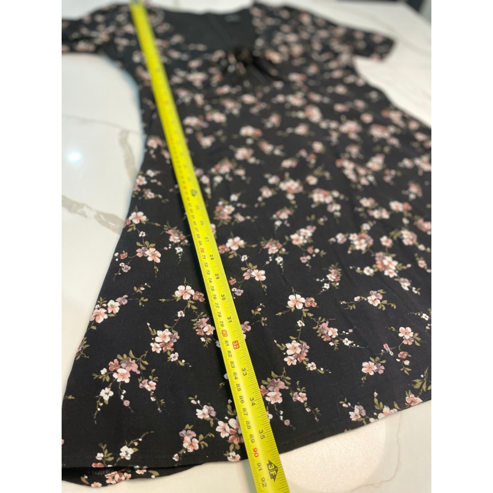 Bardot Black Dark Floral Tie Front Mini Dress 10 Large Grunge Cottage Romantic - Picture 9 of 9